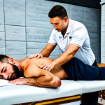 **

"A fully clothed, professional-looking male sports massage therapist giving a massage to a fully clothed male athlete in a well-equipped massage room in Moscow. The athlete is lying face down on a massage table, and the therapist is using deep tissue techniques on his back. Appropriate attire, safe for work, perfect anatomy, correct proportions, natural pose, well-lit environment, professional, high quality."

**