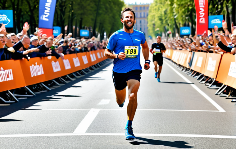 **
"A professional male athlete, a runner, fully clothed in sportswear (running shorts and a tech t-shirt), crossing the finish line of a marathon, determined expression, appropriate attire, crowd cheering in the background, bright daylight, safe for work, perfect anatomy, correct proportions, natural pose, professional sports photography, high quality, family-friendly, modest."
**