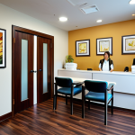 Welcoming Massage Studio**

"A brightly lit, clean massage studio reception area with a friendly administrator at the desk, fully clothed in professional attire. Comfortable seating is visible. Soft, ambient lighting. Appropriate content, safe for work, professional environment, natural colors, perfect anatomy."

**