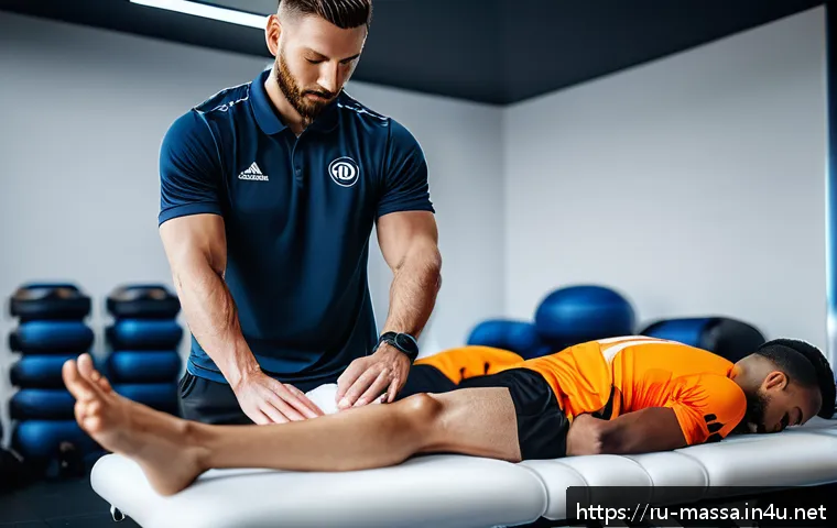 스포츠마사지사 연봉 협상 시 유의점 - A professional sports massage therapist working with a male professional football team during an int...